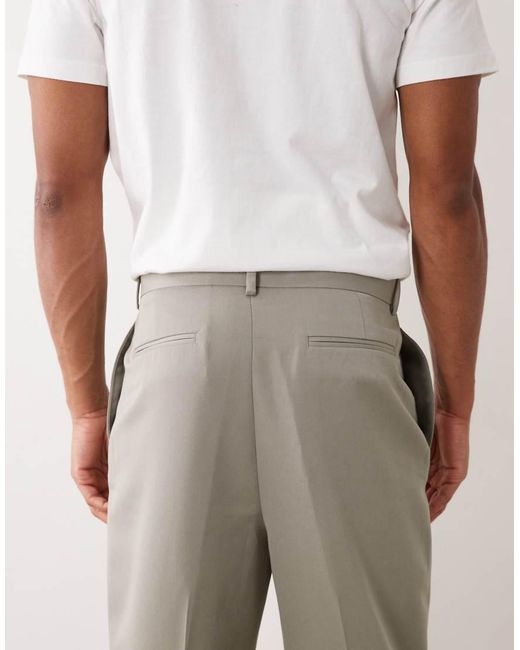 ASOS Natural Smart Pleated Relaxed Tapered Pants for men