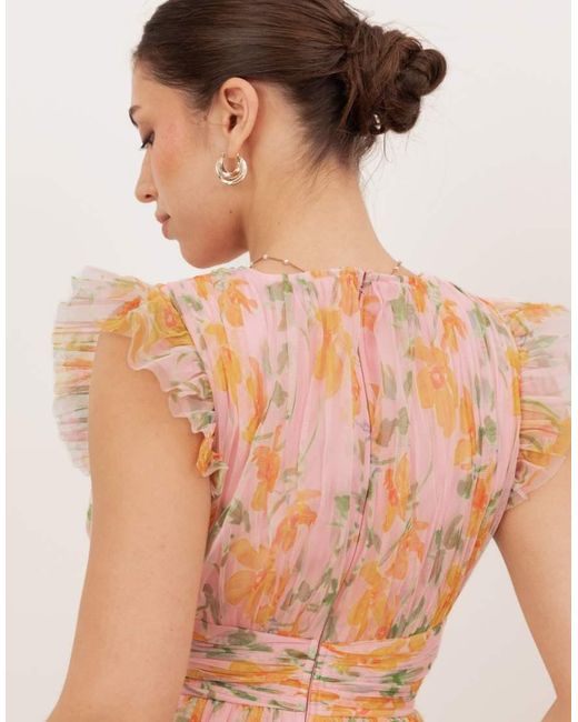 ANAYA Natural Floral V Neck Tiered Midaxi Dress