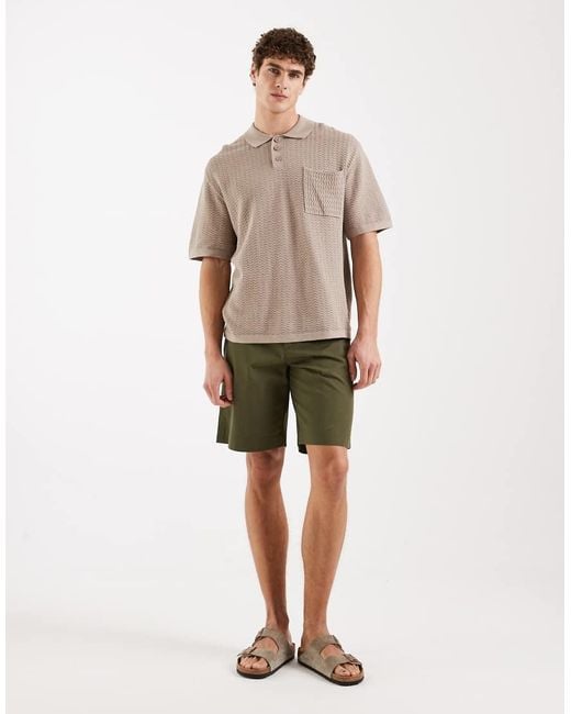 Redefined Rebel Natural Fernando Boxy Fit Short Sleeve Textured Polo Shirt for men