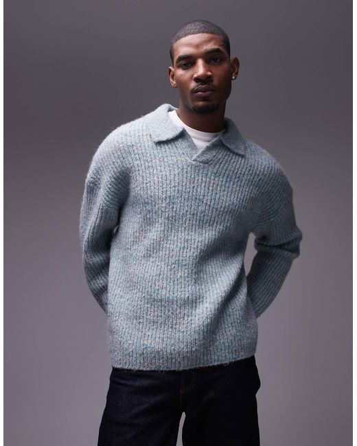 Topman Gray Relaxed Open Collar Jumper for men