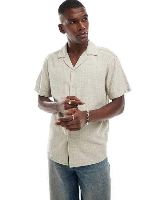 Camicia A Maniche Corte Testurizzata di Only & Sons in Natural da Uomo