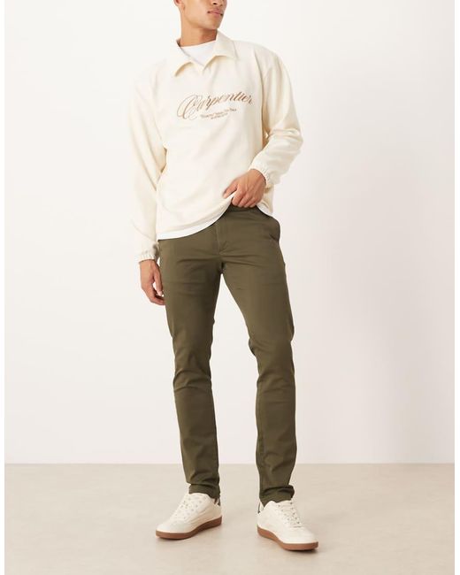 Mango Natural Barna Cotton Mix Slim Trousers for men