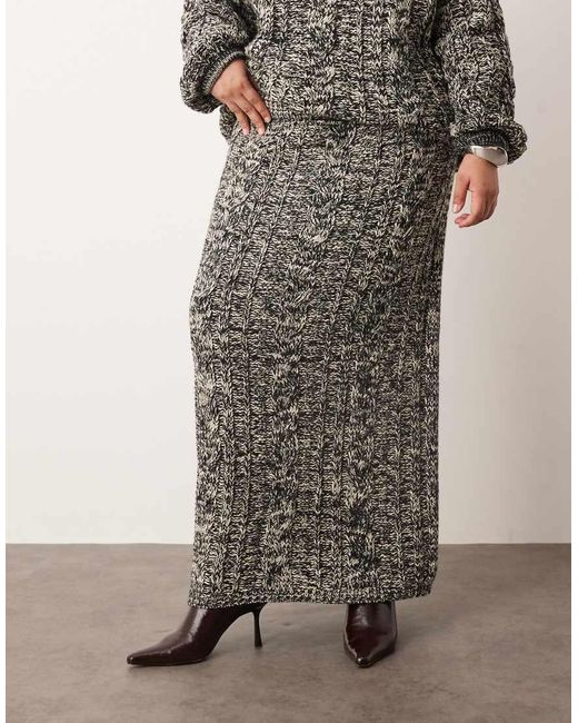 ARRANGE Gray Curve Cable Knit Column Midi Skirt Co-Ord