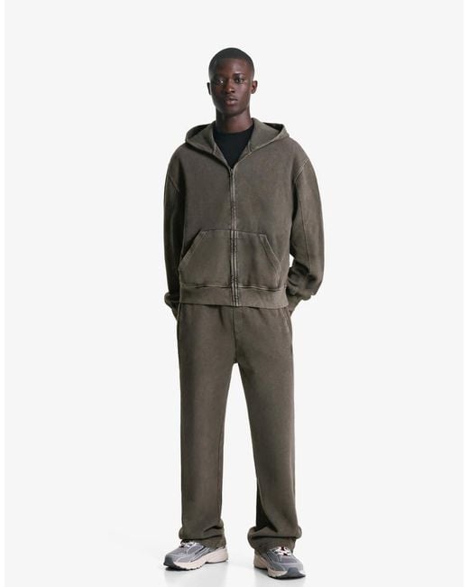 Bershka Black Faded-Effect Piqué Trousers for men