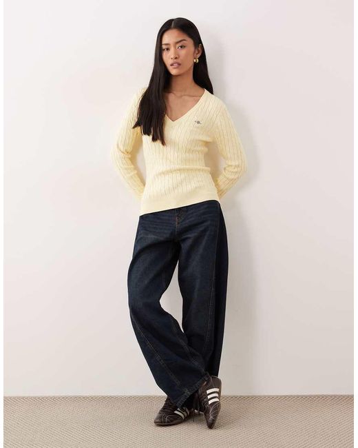 Gant Natural V-neck Cable Knit Sweater