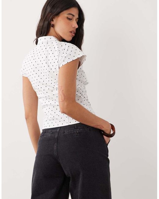 Gina Tricot White Keyhole Short Sleeve Blouse With Corset Details