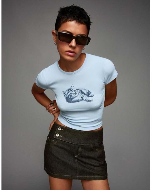 Bershka Gray Short Sleeve T-shirt With Print
