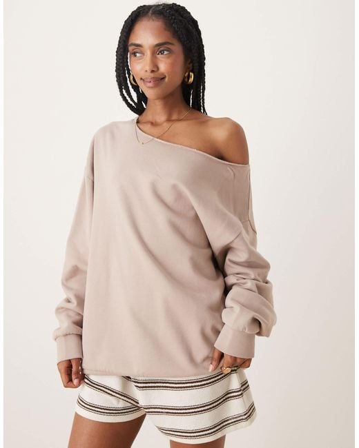ASOS Natural Oversized Off Shoulder Sweatshirt