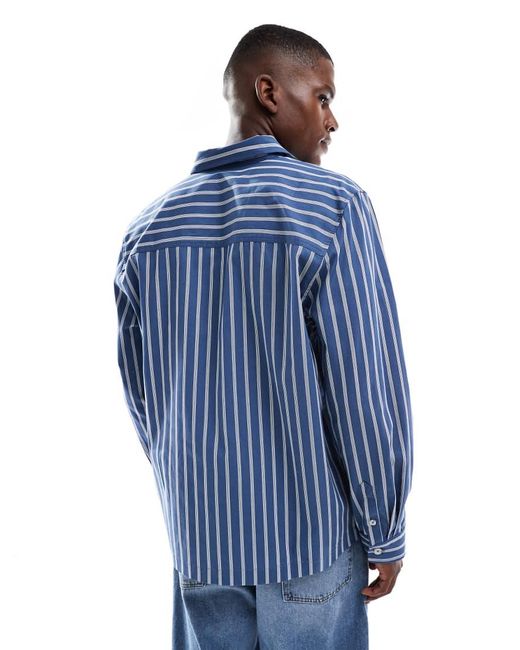 Camisa Azul A Rayas Holgada De ASOS de hombre de color Blue