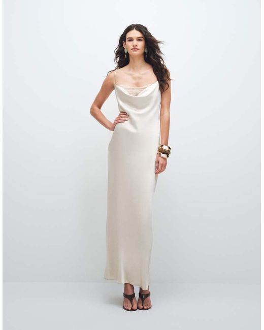 Vila Brown Lace Insert Cowl Neck Satin Cami Maxi Dress