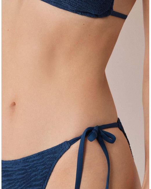 Calzedonia Blue Tie Bikini Bottoms Crinkle Waves