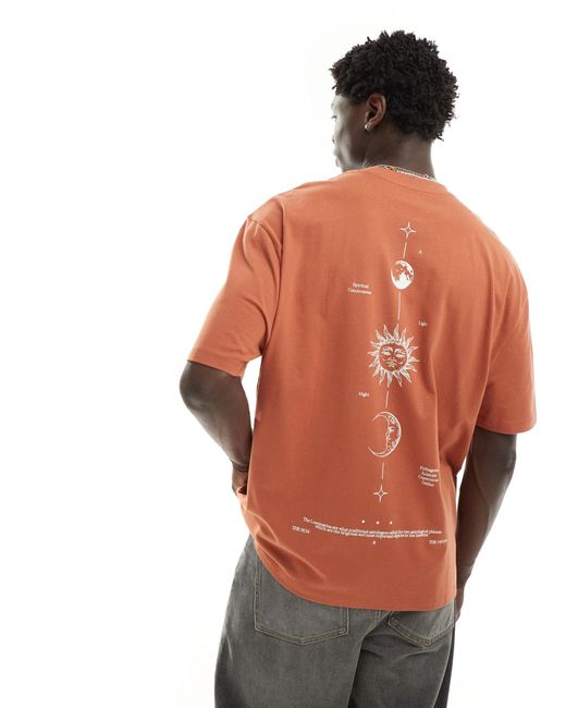 Camiseta naranja extragrande con estampado celestial en la espalda ASOS de hombre de color Orange