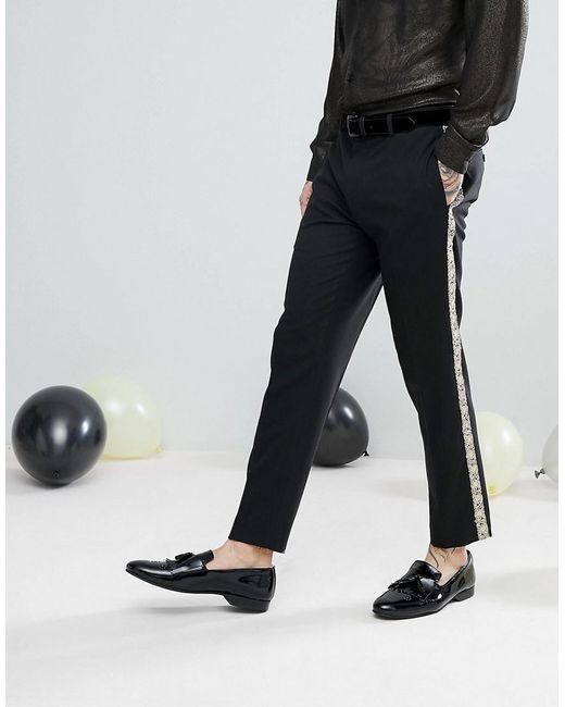 ASOS Asos Skinny Suit Trousers In Black With Gold Brocade Side Stripe for  Men  Lyst