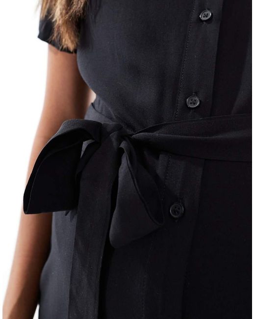 Vero Moda Black Midi Shirt Dress With Tie Waist