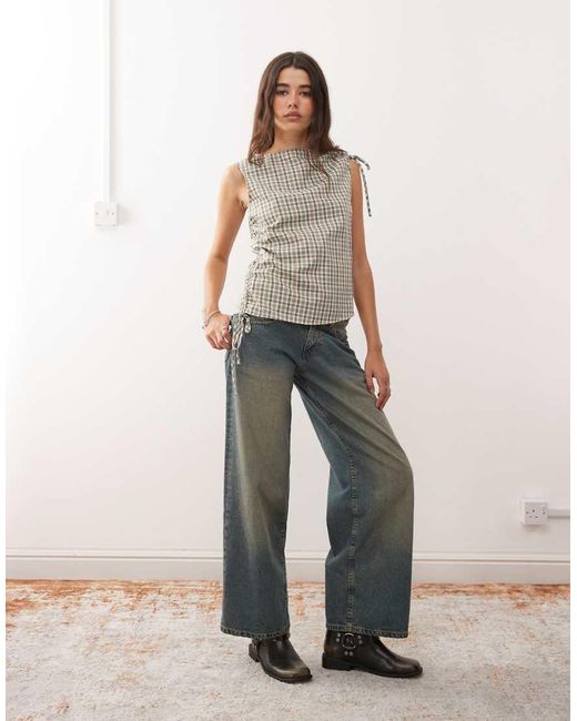 Reclaimed Vintage Gray Top With Adjustable Gathers On Shoulder And Side Seam