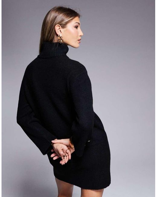 Vestido Corto Estilo Jersey Con Cuello Vuelto De River Island de color Black