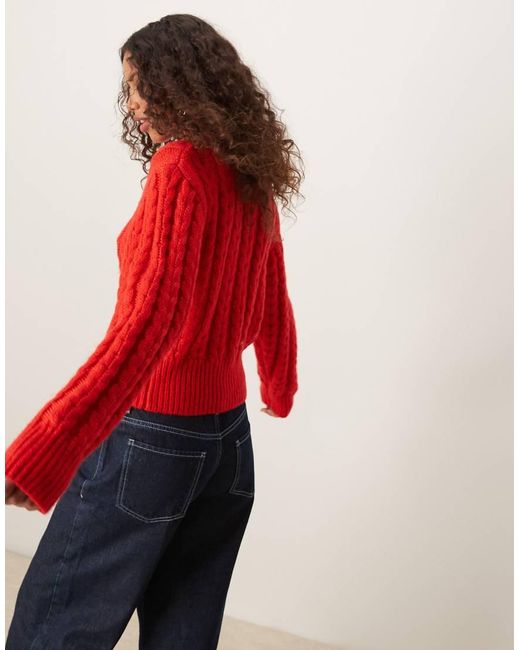 ASOS Red Chunky Crew Neck Cardigan