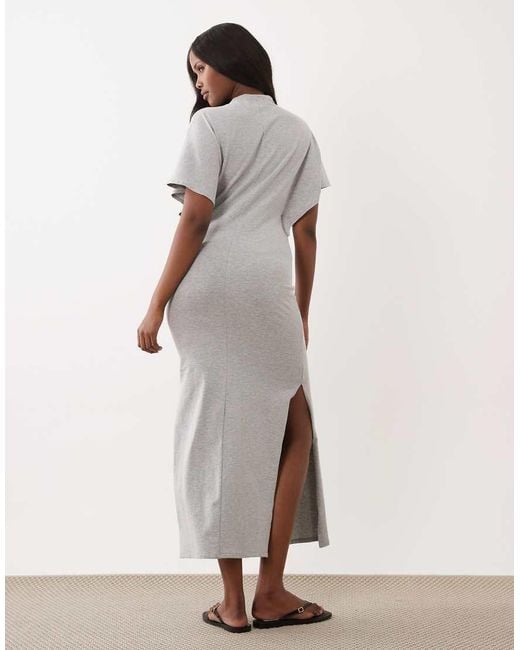 ASOS Natural Short Batwing Sleeve Maxi Dress With Exposed Seam Detail