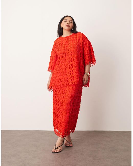 ARRANGE Red Curve Applique Oversized T-Shirt Co-Ord