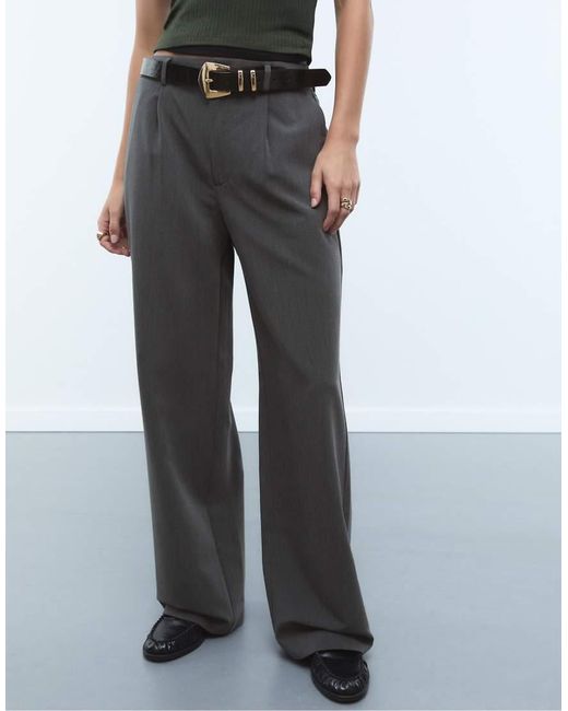 Stradivarius Gray Smart Straight-leg Trousers