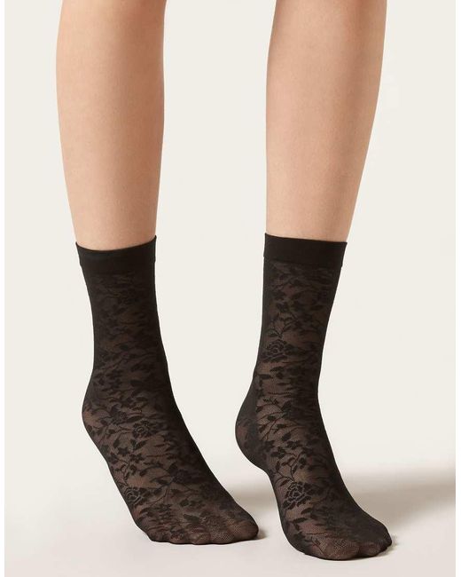 Calzedonia Black Floral Pattern Socks
