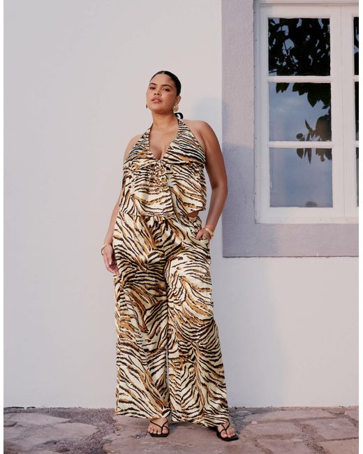 ASOS Metallic Asos design curve – gia – hose aus satin mit animal-print
