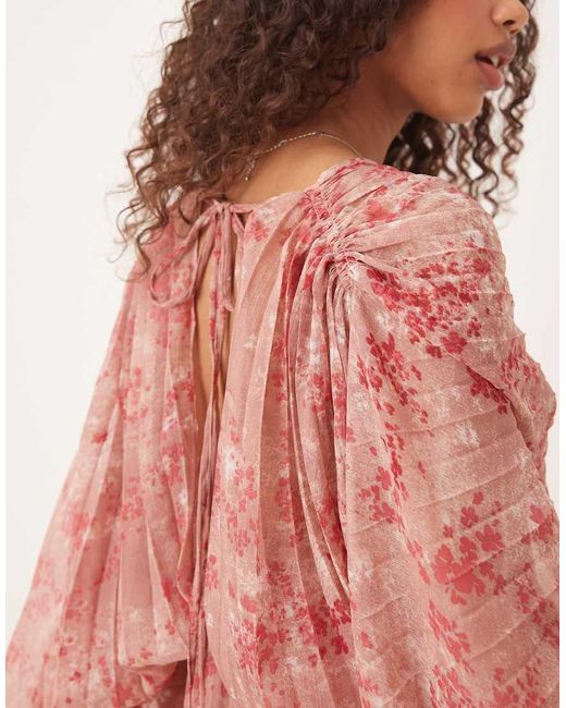 ASOS Pink Pleated Chiffon Twist Front Maxi Dress