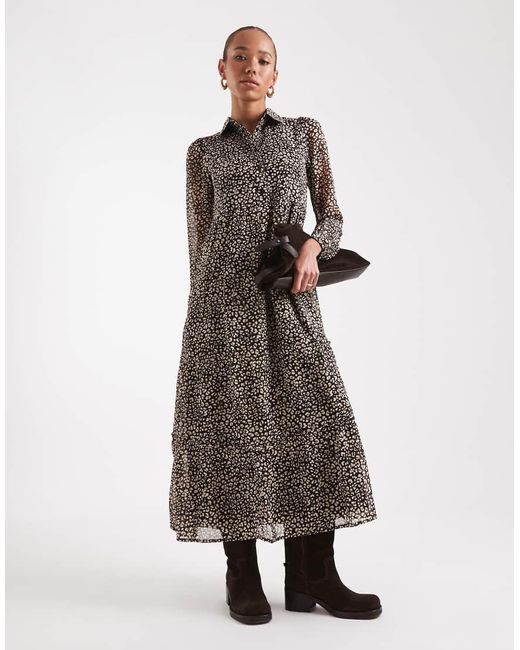 Wednesday's Girl Gray Smudge Leopard Tiered Midaxi Dress