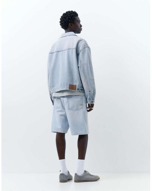 Pull&Bear Blue baggy Denim Bermuda Shorts for men