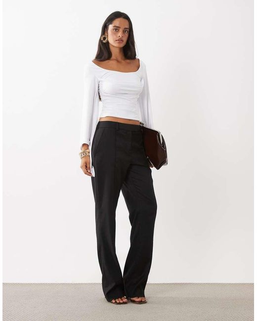 ASOS White Drape Detail Polyamide Long Sleeve Top
