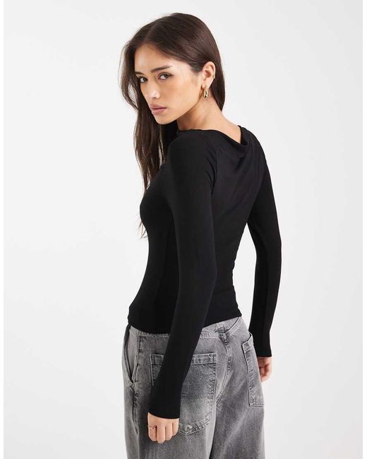 Miss Selfridge Black Ruched Slash Neck Top