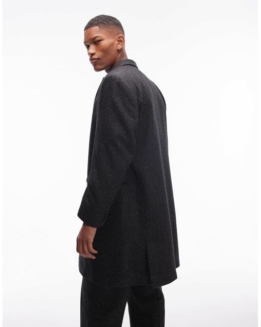 Topman Blue Oversized Salt And Paper Wool Mix Over Coat for men
