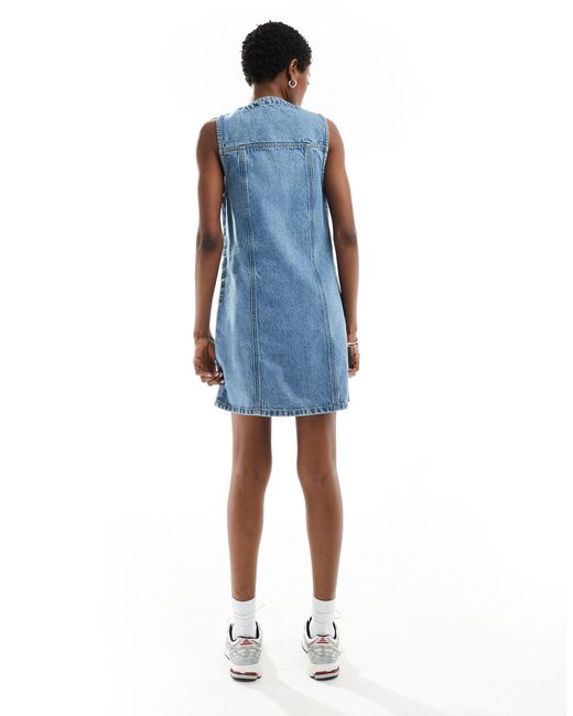 ASOS Blue Denim Waistcoat Mini Dress With Button Through
