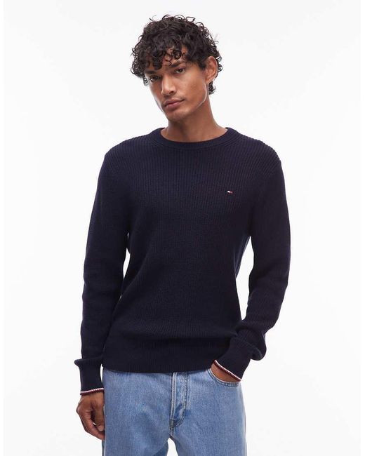 Tommy Hilfiger Blue Tipped Crew Neck Jumper for men
