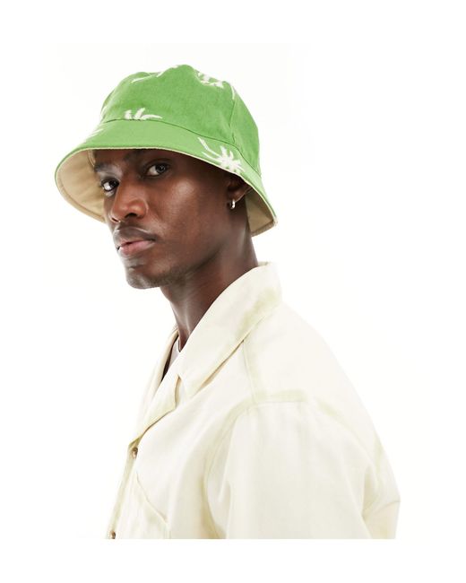 Cappello da pescatore double-face con stampa di foglie color écru di ASOS in Green da Uomo