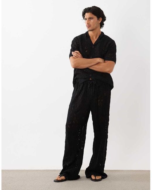 ASOS Black Knitted Crochet Trouser for men