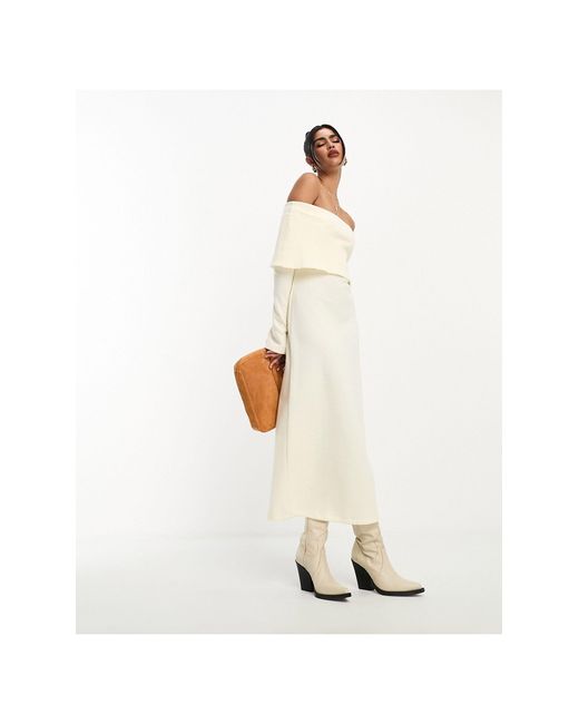 ASOS White Super Soft Bardot Midi Dress With Flare Sleeve