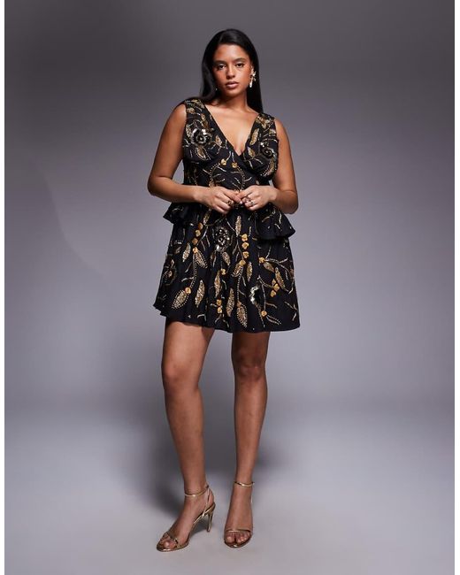 ASOS Gray Curve Floral Embellished Skater Dress With Corset Detail