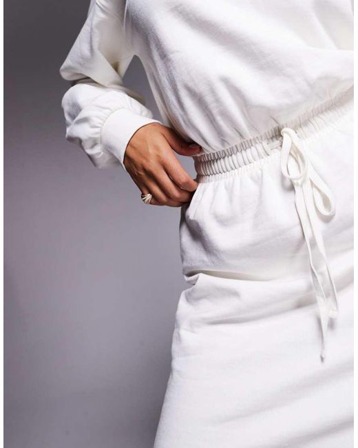 ASOS White Cotton Drawstring Waist Mini Sweatshirt Dress