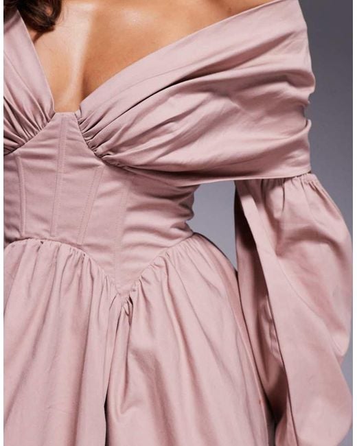 ASOS Gray Off Shoulder Corseted Mini Dress