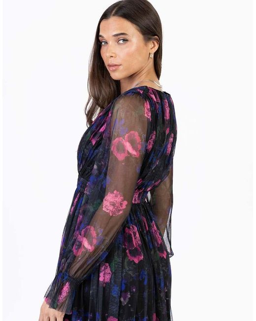 ANAYA Blue Floral Print Faux Wrap Long Sleeve Midaxi Dress