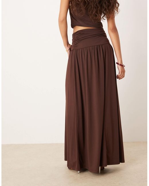ASOS Brown Mix & Match Drop Waist Ruched Maxi Skirt