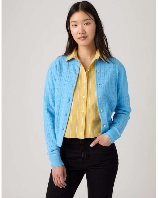 Levi's Blue Supersoft Pointelle Crewneck Cardigan