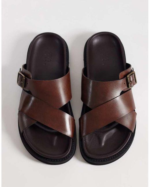 ASOS Brown Cross Over Sandals for men