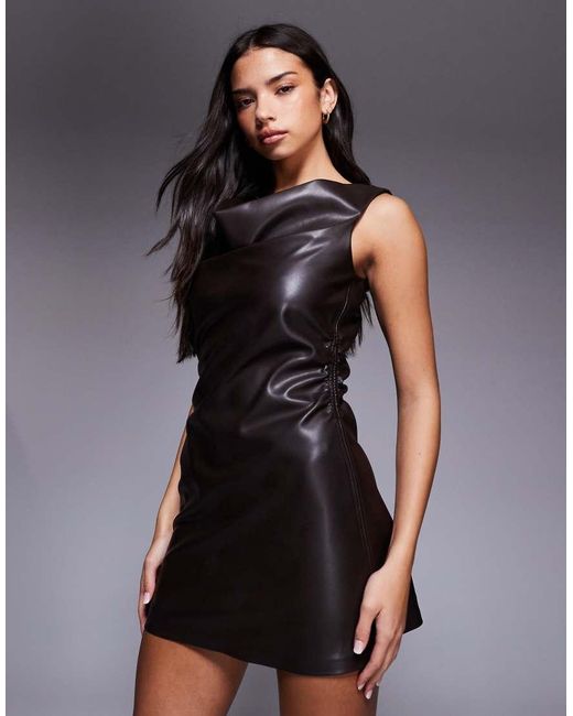 River Island Black Ruched Faux Leather Mini Dress