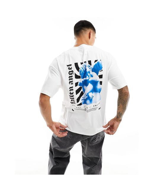 ADPT Blue Super Oversized T-shirt With Angel Back Print for men