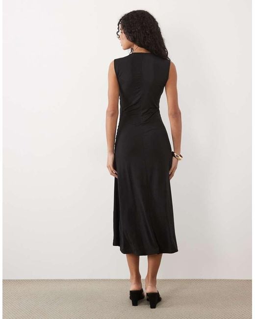 Mango Black Sleeveless Ruched Midi Dress