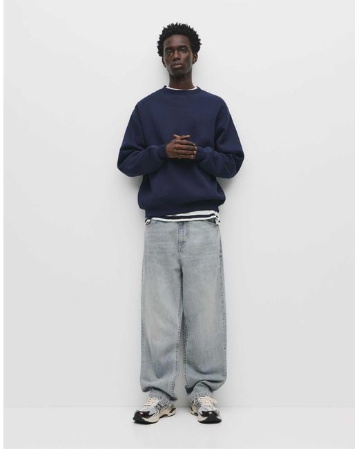 Pull&Bear Basic Sweatshirt Mit Rundausschnitt in Blue für Herren