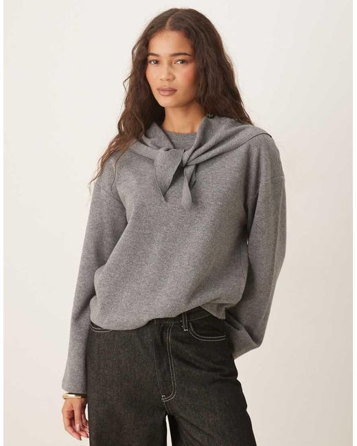 Threadbare Gray Jumper With Scarf Detail