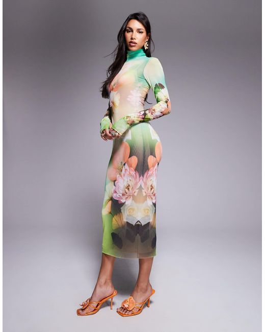AFRM Gray Long Sleeve Turtle Neck Midi Dress
